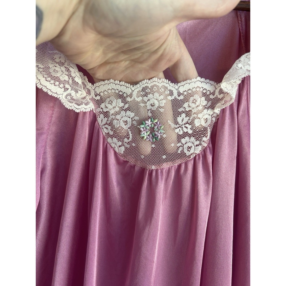 Vintage Featherbed‎ Pink Maxi Nightgown Dress M Dainty Coquette Lace Victorian - Picture 5 of 8